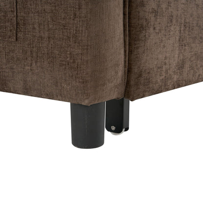 Pull-Out Sleeper Sofa With Reversible Backrest Cushion, Side Pockets, 2 USB Ports And A Phone Holder For Living Room