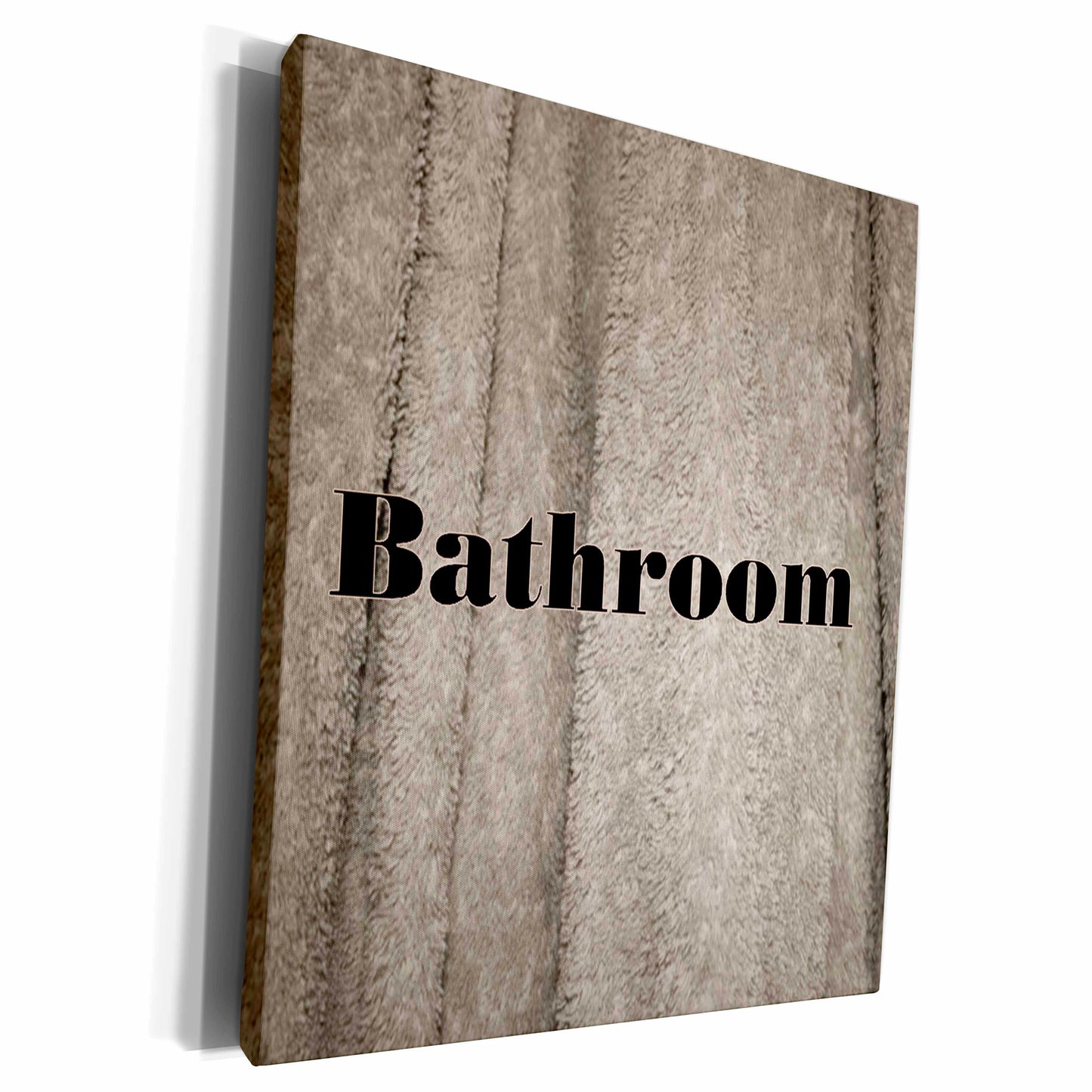 3dRose Florene - Designer Textures III - Print of Beige Bath Towel with Word Bathroom - Museum Grade Canvas Wrap (cw_211428)