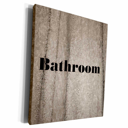 3dRose Florene - Designer Textures III - Print of Beige Bath Towel with Word Bathroom - Museum Grade Canvas Wrap (cw_211428)