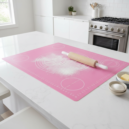 X-Large Pink Silicone Table Mat 24x20 Inch Waterproof Kitchen Pastry Rolling Dough Pad